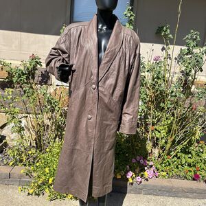 Vtg Jacqueline Ferrar Womens Medium Leather Trench Coat Padded Shoulders Brown